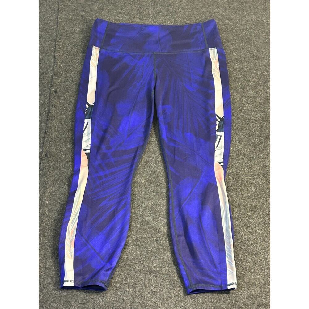 Athleta Deep Purple Lined‎ Tight with Floral Strip Down Sides Size Medium